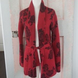 Lucky Brand Mohair Belted Floral Cardigan Sweater